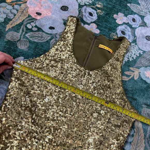 Alice & Olivia Gold Olive Sequin Silk Sparkly Mini Tank Party Dress Sleeveless 2 - Picture 9 of 16